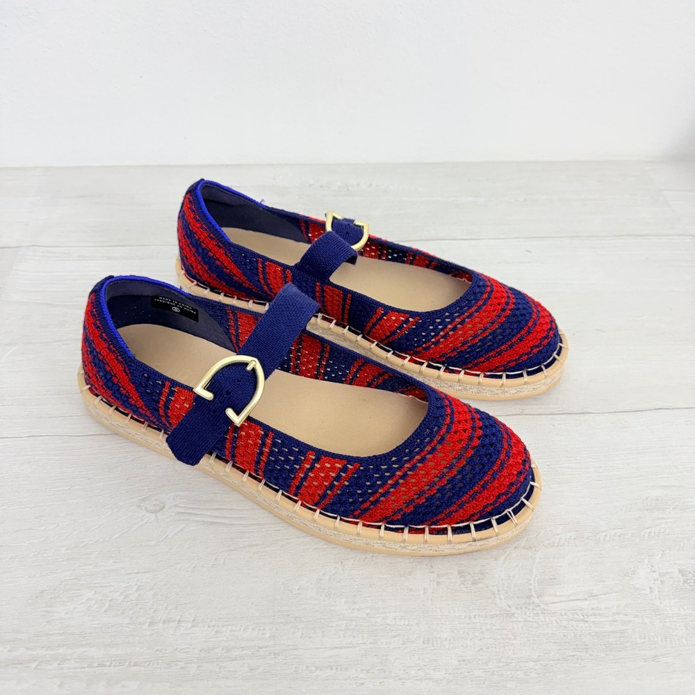 Rothy's The‎ Espadrille Mary Jane Womens 8 Red Navy Stripe Flat Comfort Travel